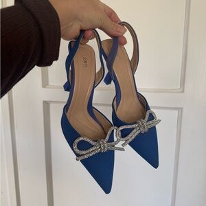 Zara Elegant Blue Heels with Silver Bow